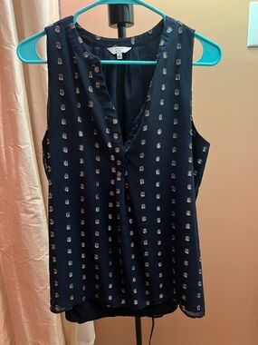 crown & ivy Navy Sleeveless V-Neck Camisole with Metallic Dot Accents
